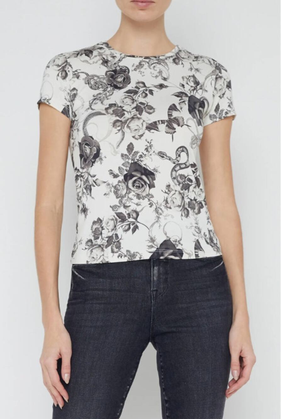 L'Agence Ressi Black Baroque Floral Print T-Shirt XS